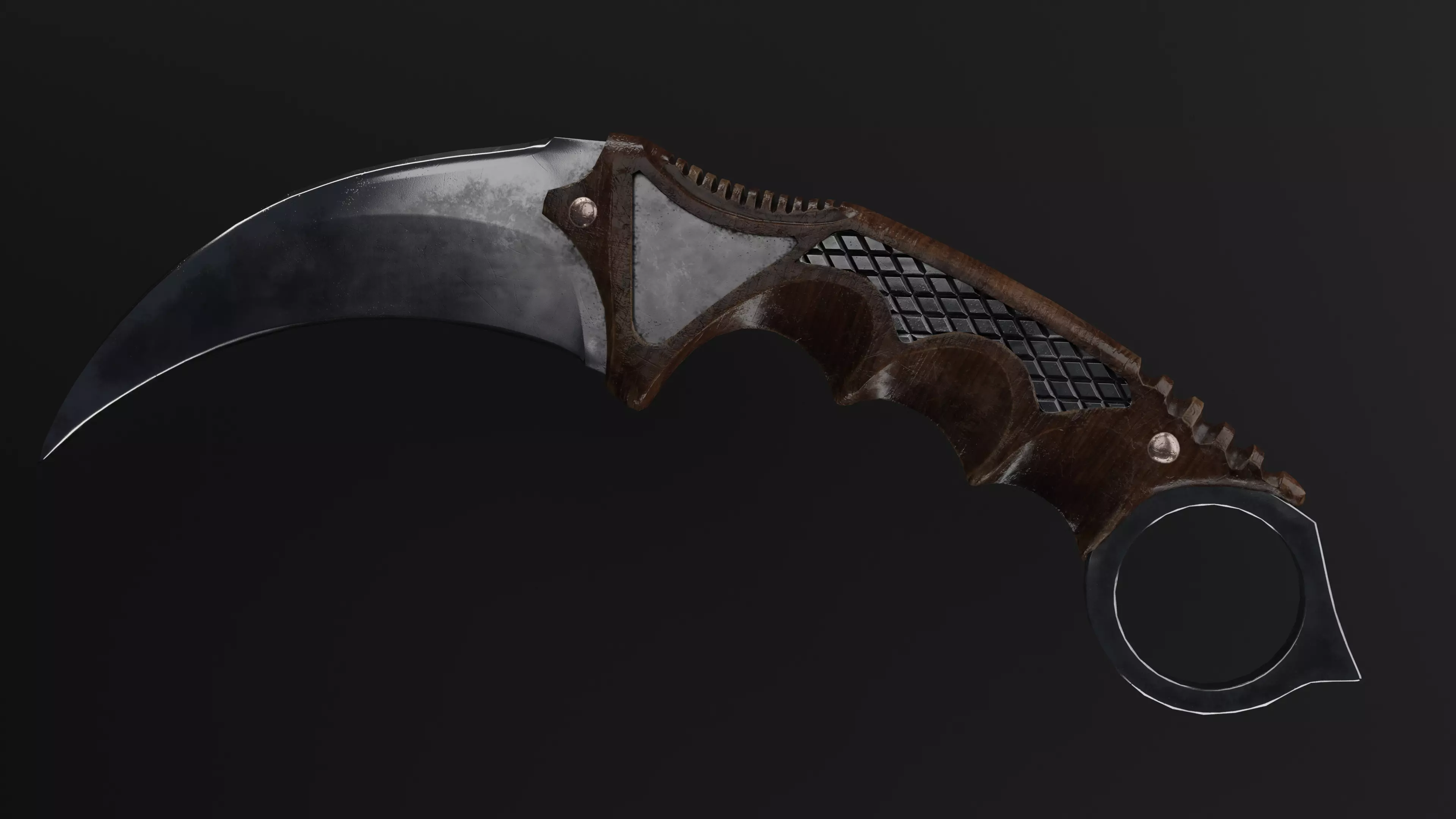 Karambit Knife Wooden Handle Low-Poly Low-poly 3D model_0