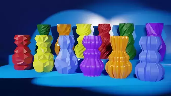 3D Printed Vase Models - 12 pieces