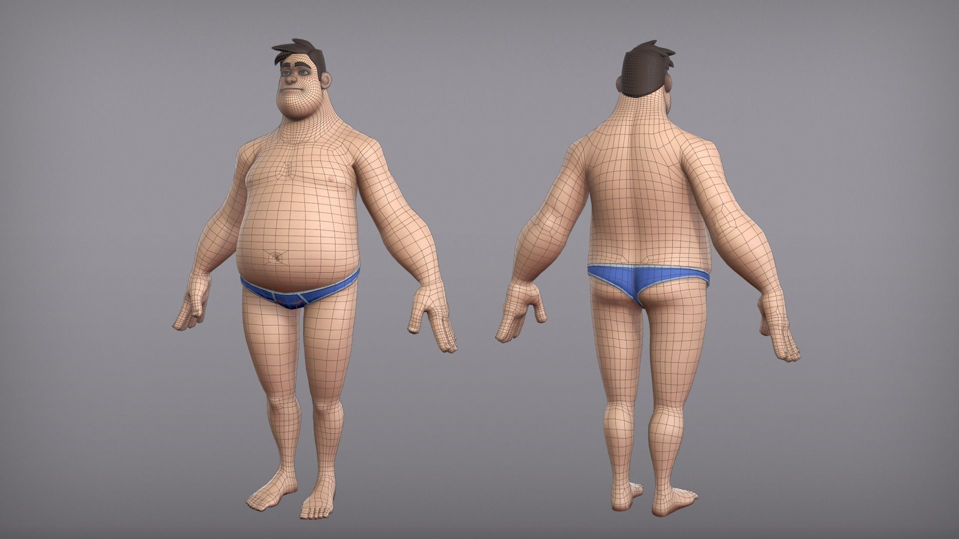 Cartoon male character Harold base mesh Low-poly 3D model_5