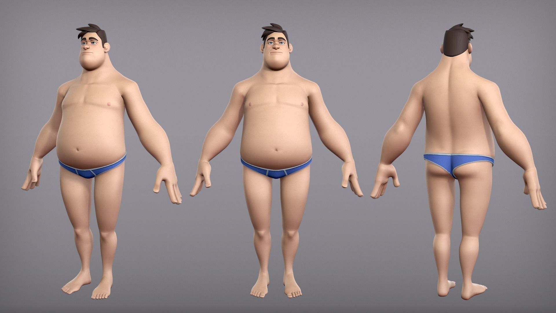 Cartoon male character Harold base mesh Low-poly 3D model_4