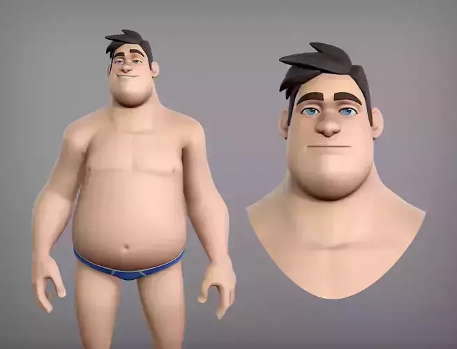 Cartoon male character Harold base mesh Low-poly 3D model