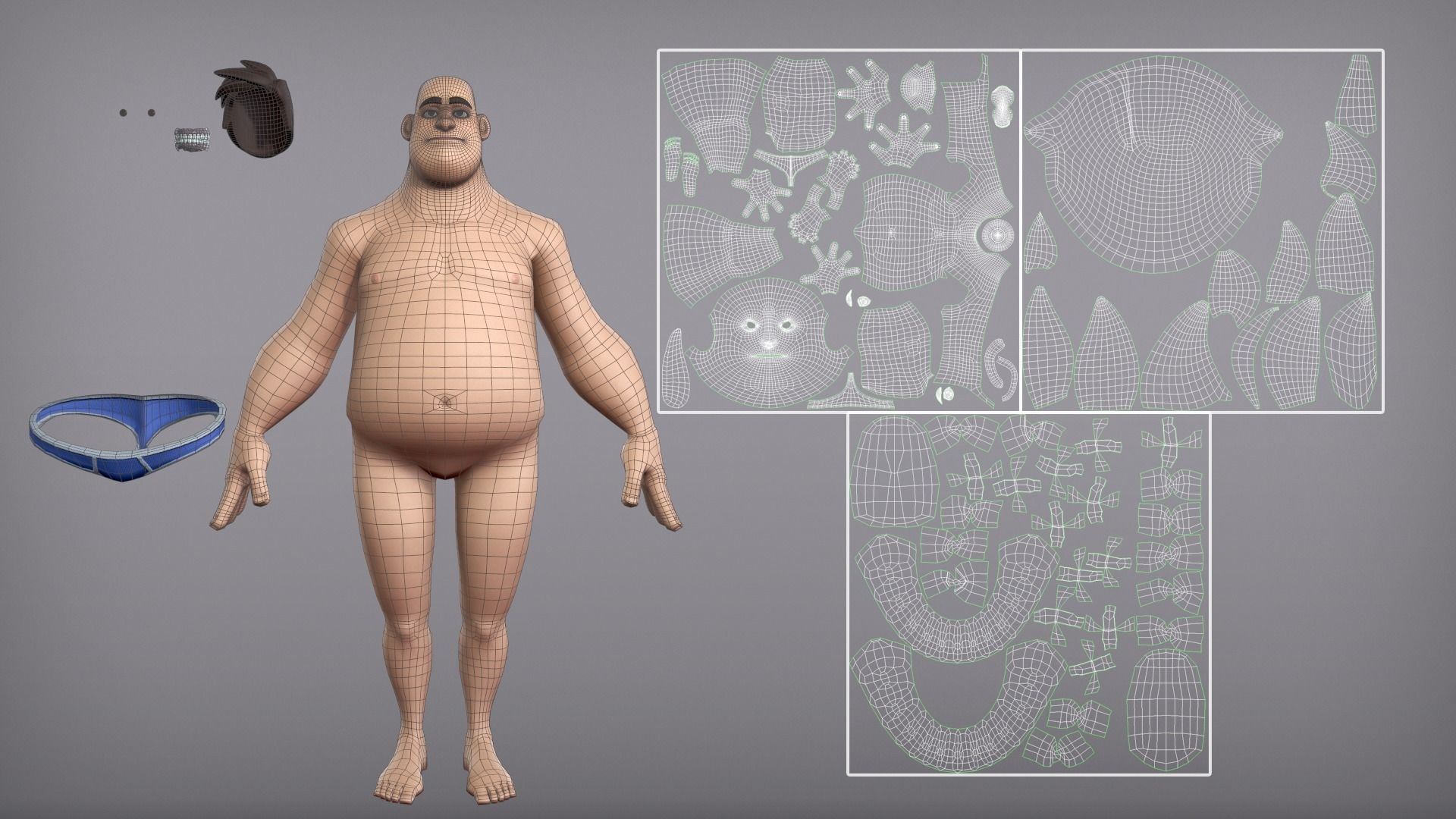 Cartoon male character Harold base mesh Low-poly 3D model_8