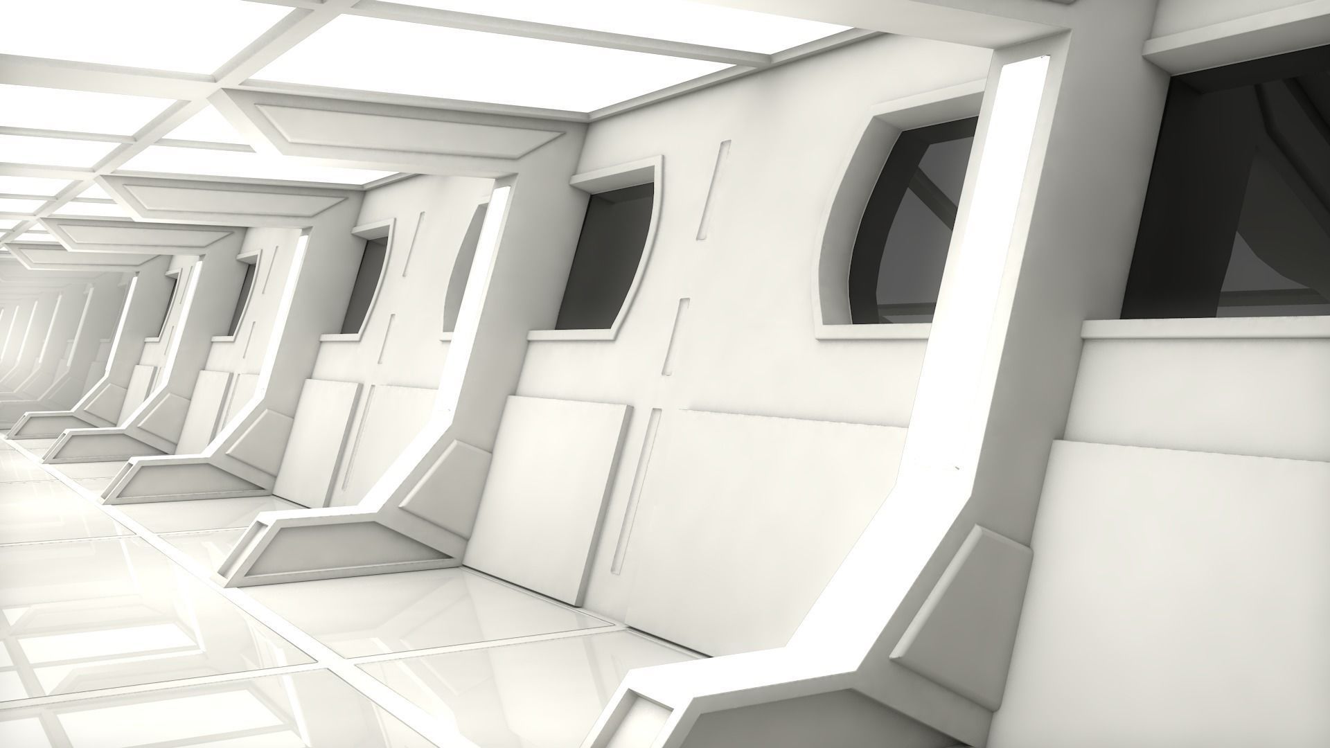 Sci Fi Corridor Low-poly 3D model_1