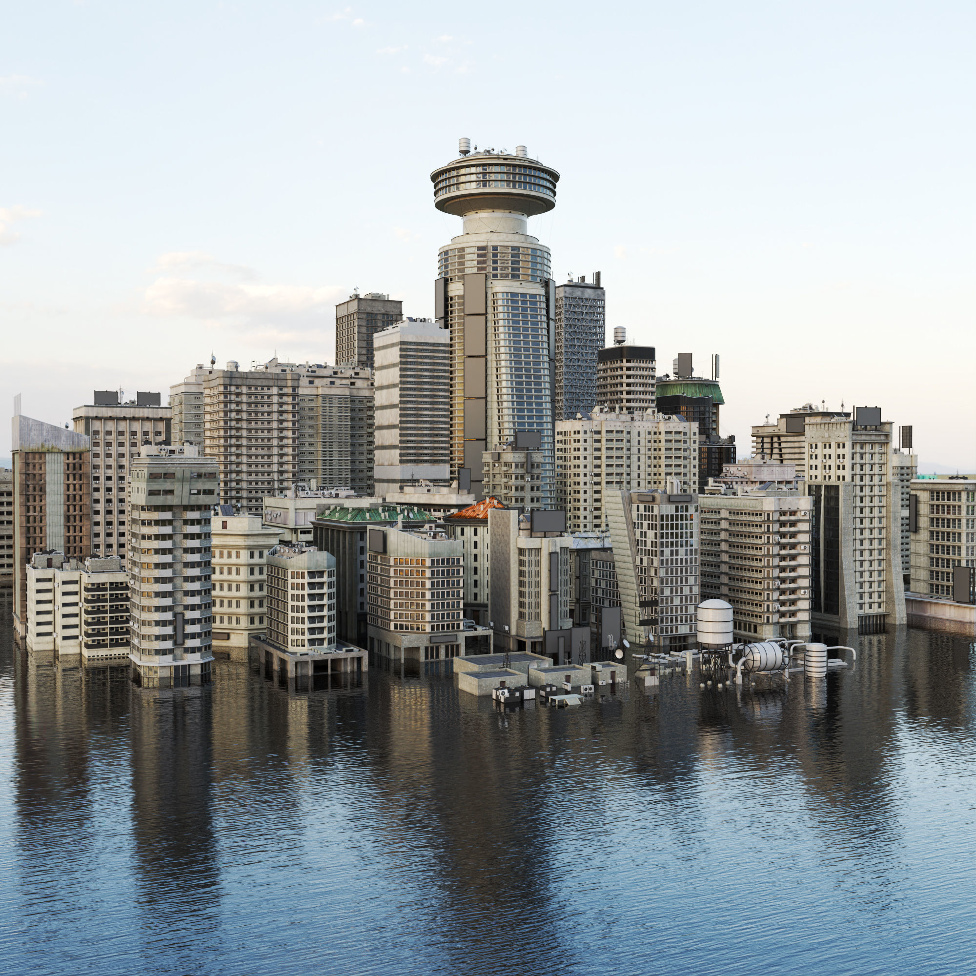 Building Skyscraper City Town Down Office Work Street Kitbash Low-poly 3D model_2