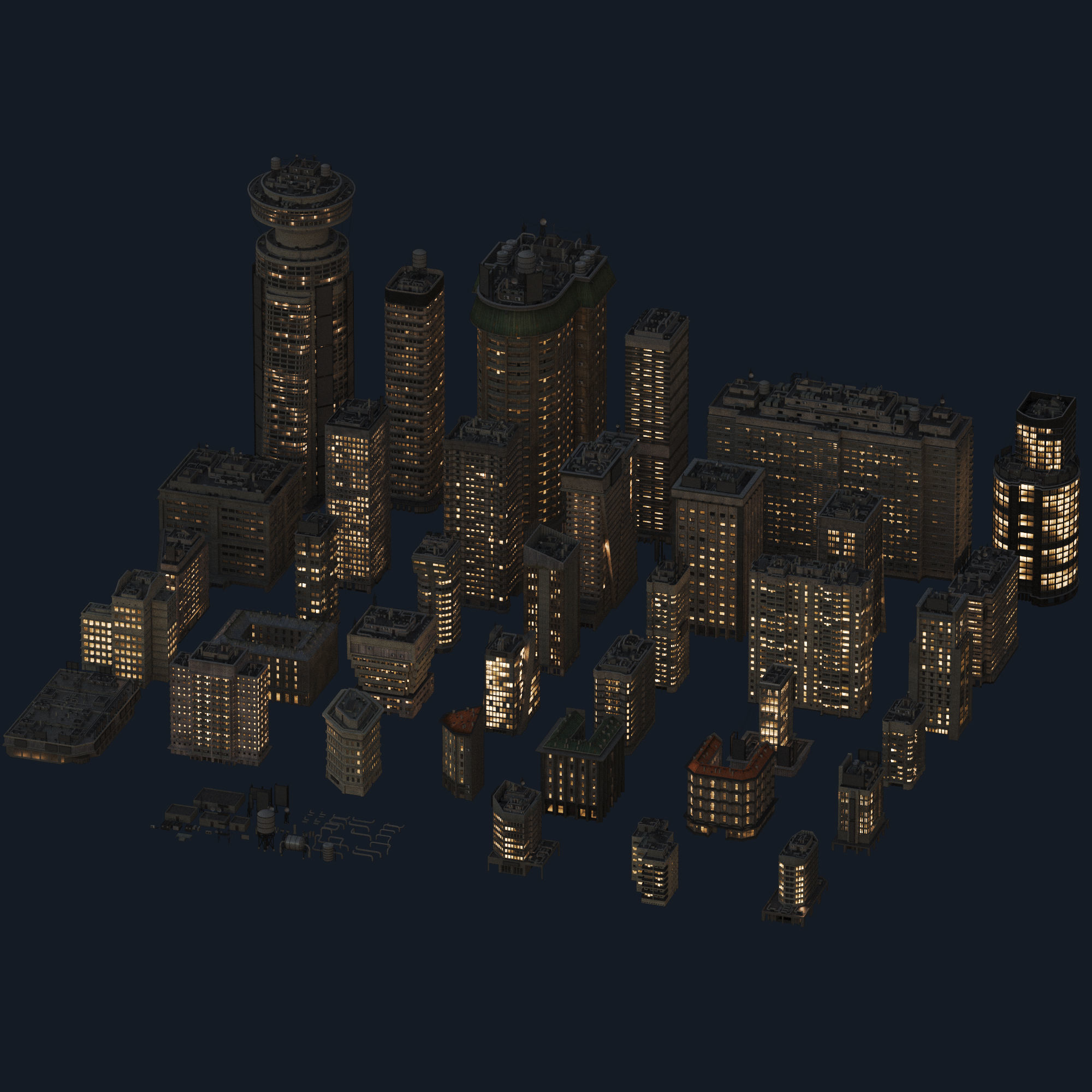 Building Skyscraper City Town Down Office Work Street Kitbash Low-poly 3D model_10