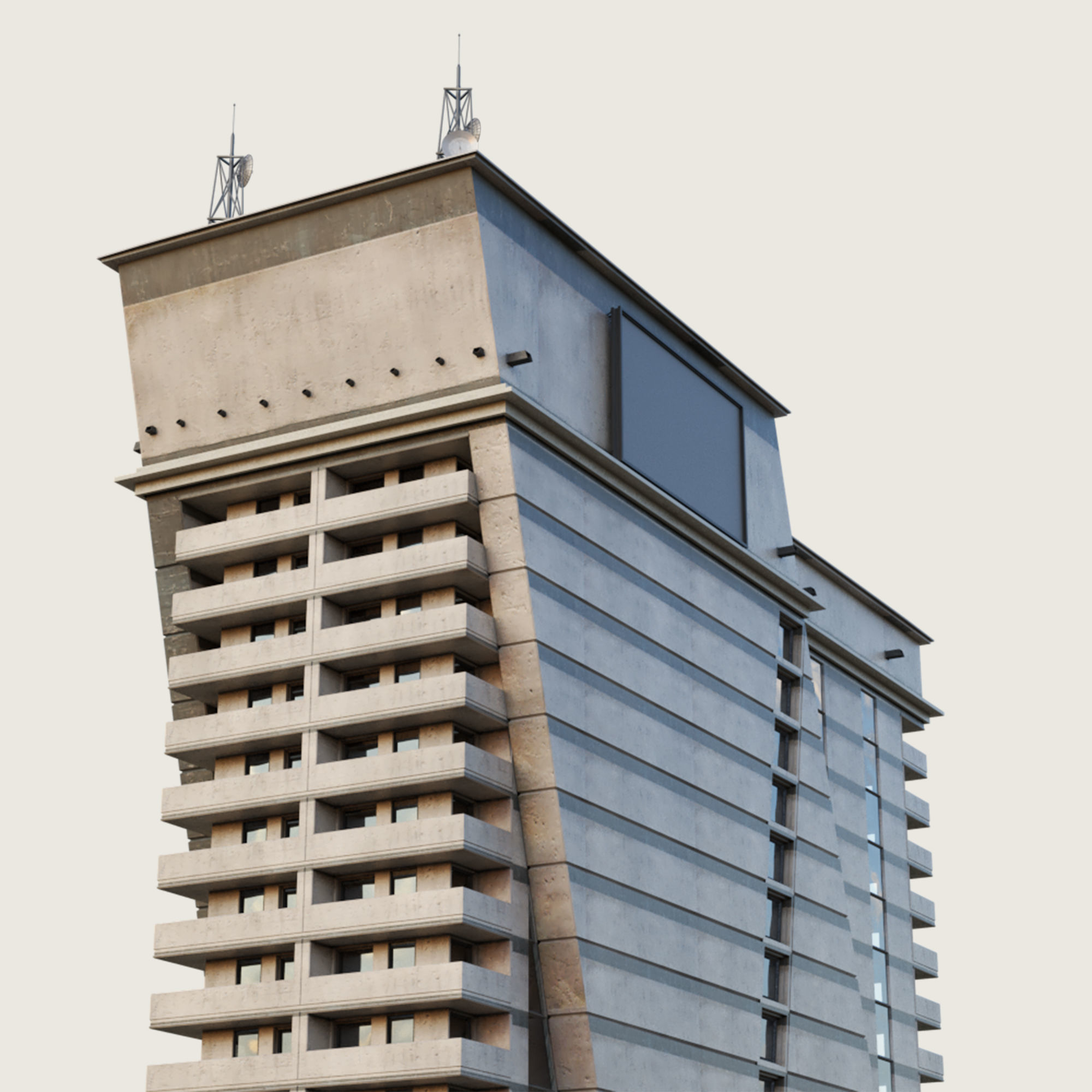 Building Skyscraper City Town Down Office Work Street Kitbash Low-poly 3D model_26