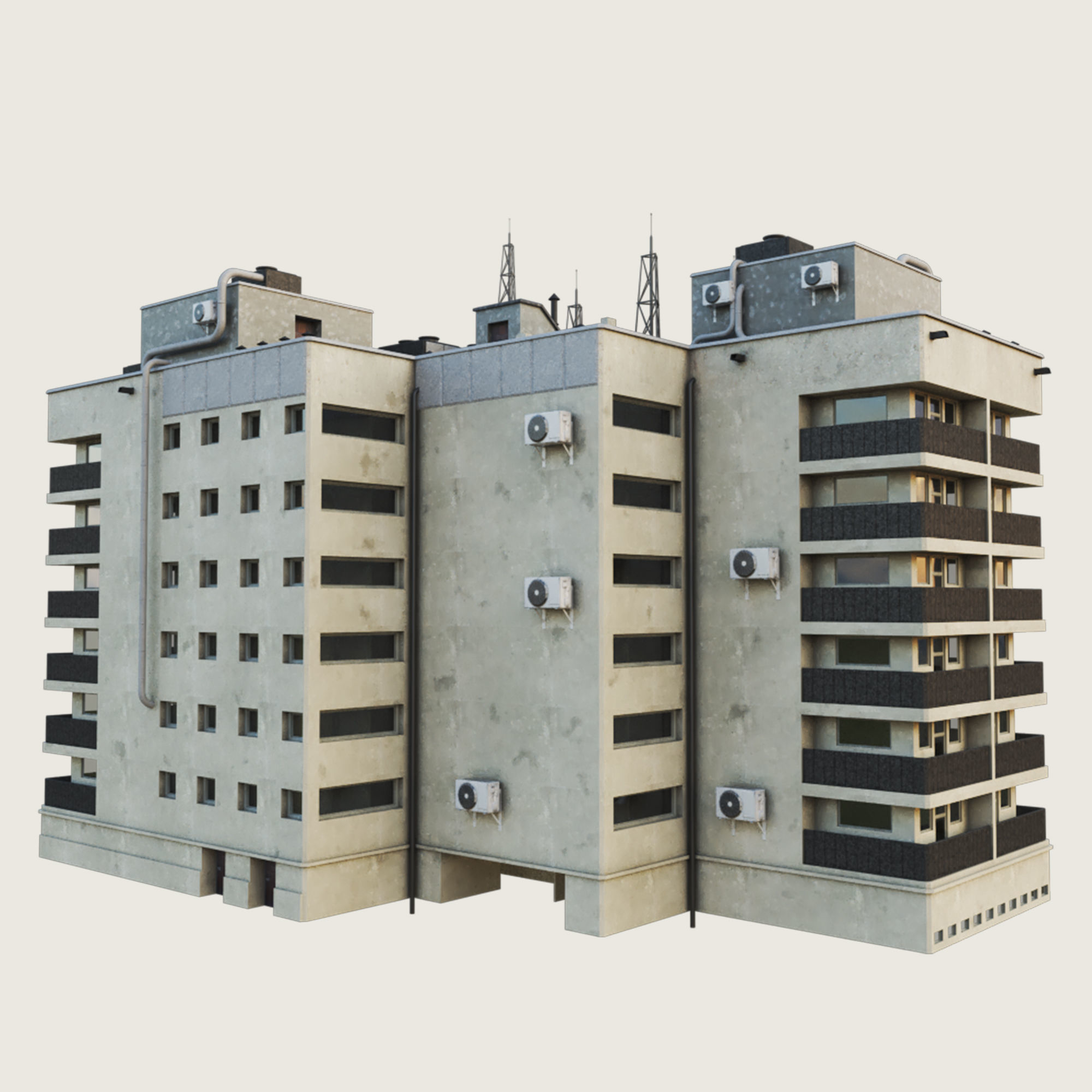 Building Skyscraper City Town Down Office Work Street Kitbash Low-poly 3D model_92