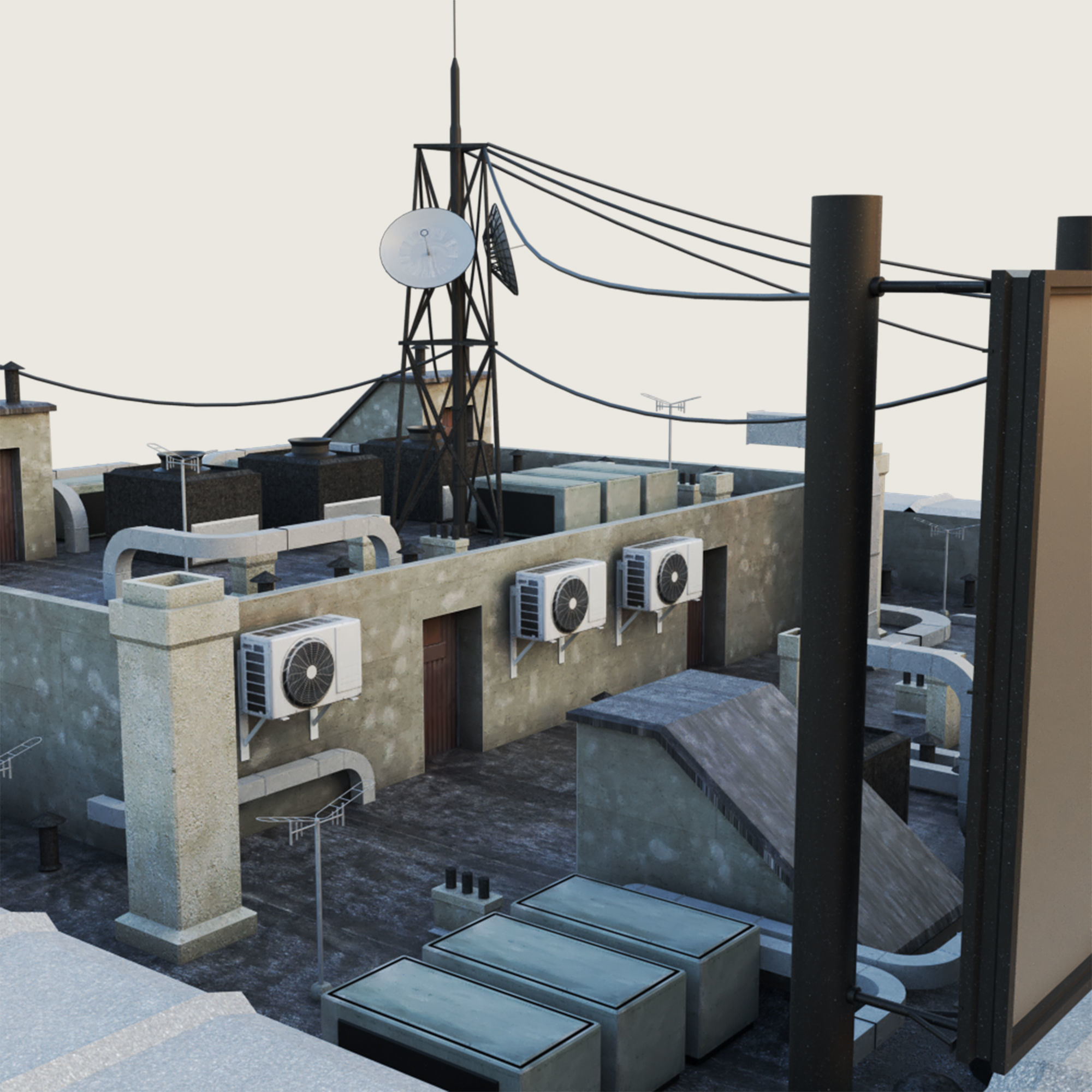 Building Skyscraper City Town Down Office Work Street Kitbash Low-poly 3D model_37