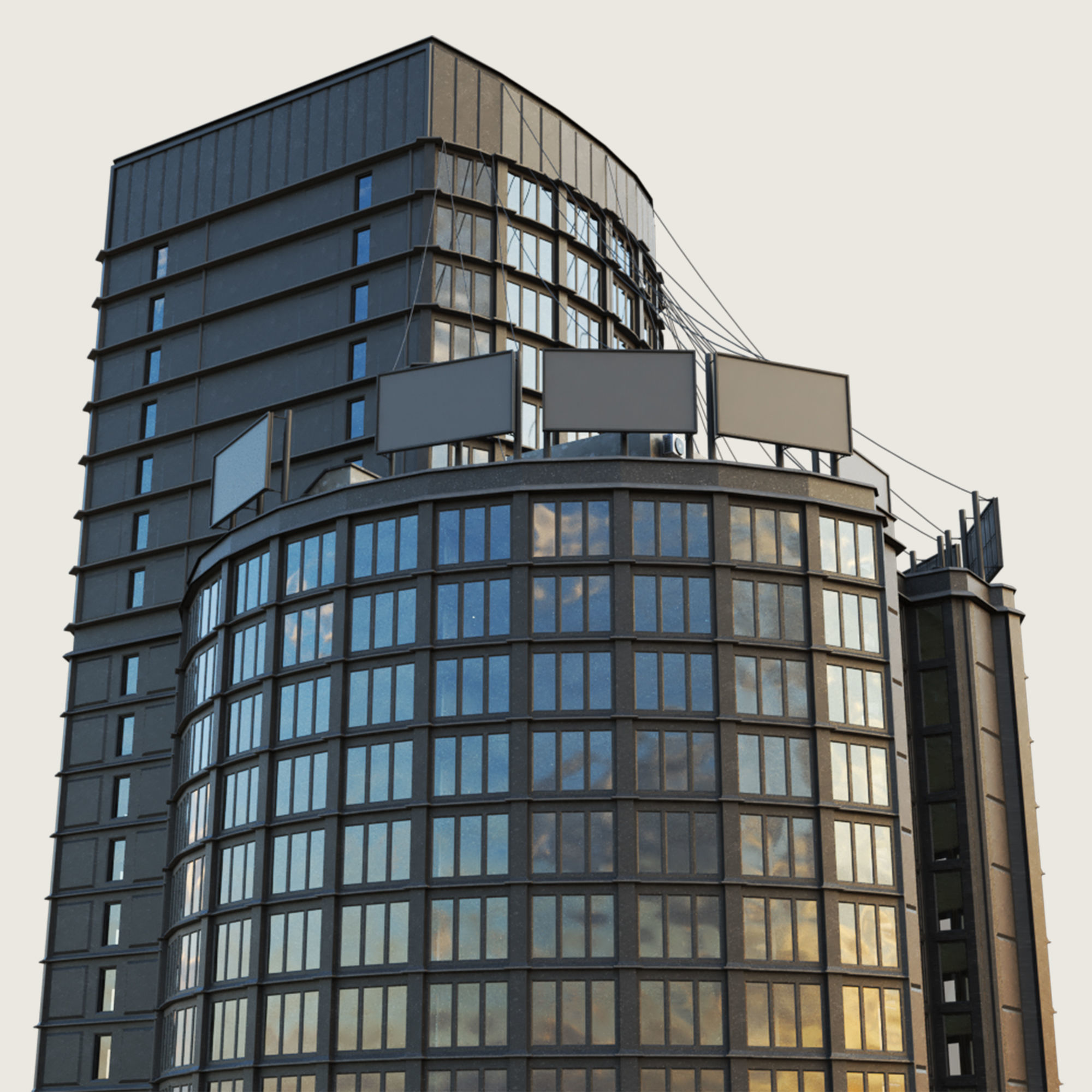Building Skyscraper City Town Down Office Work Street Kitbash Low-poly 3D model_34