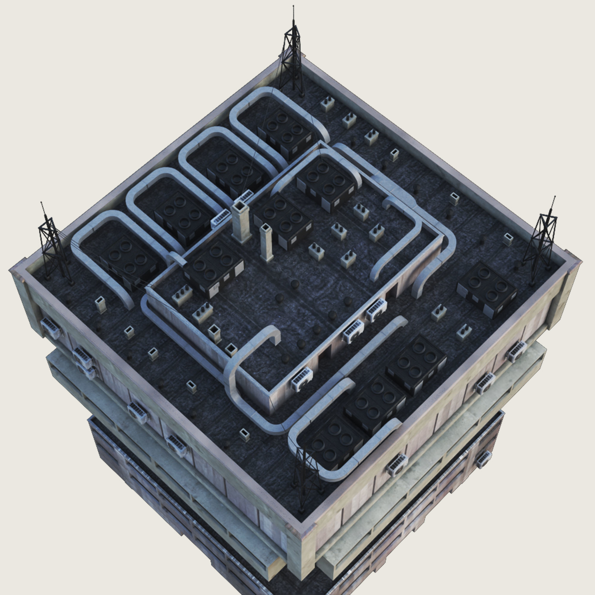 Building Skyscraper City Town Down Office Work Street Kitbash Low-poly 3D model_61