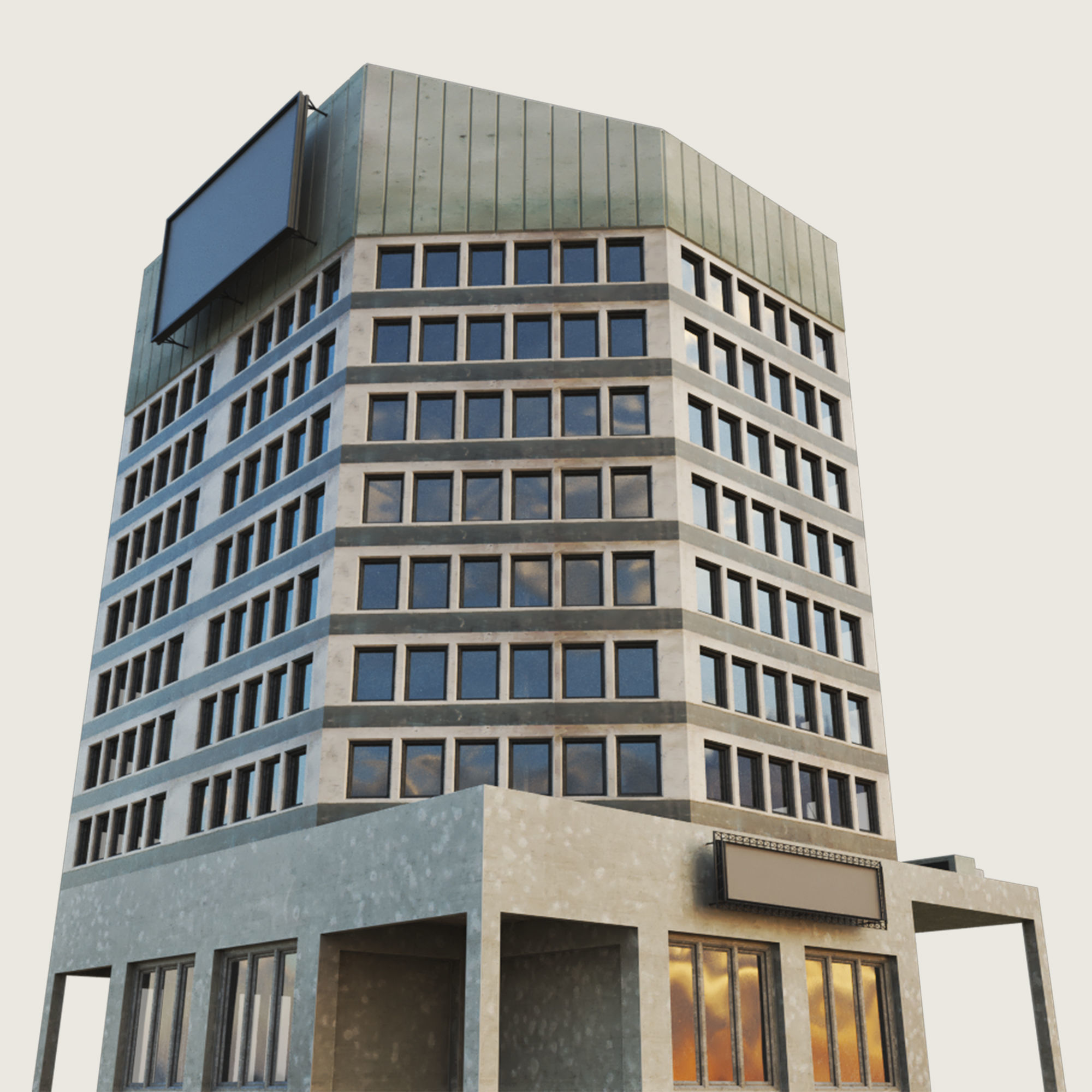 Building Skyscraper City Town Down Office Work Street Kitbash Low-poly 3D model_121