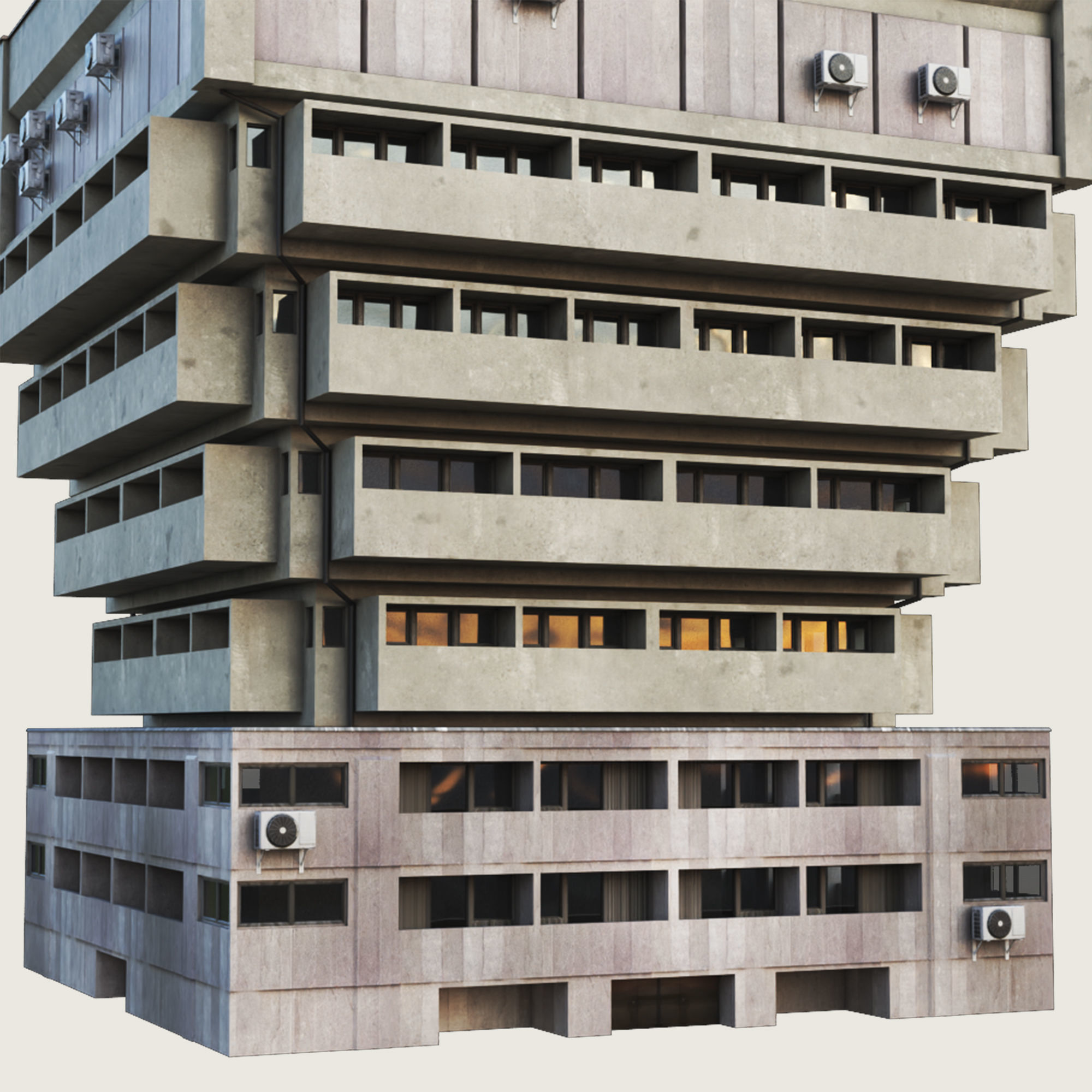 Building Skyscraper City Town Down Office Work Street Kitbash Low-poly 3D model_62