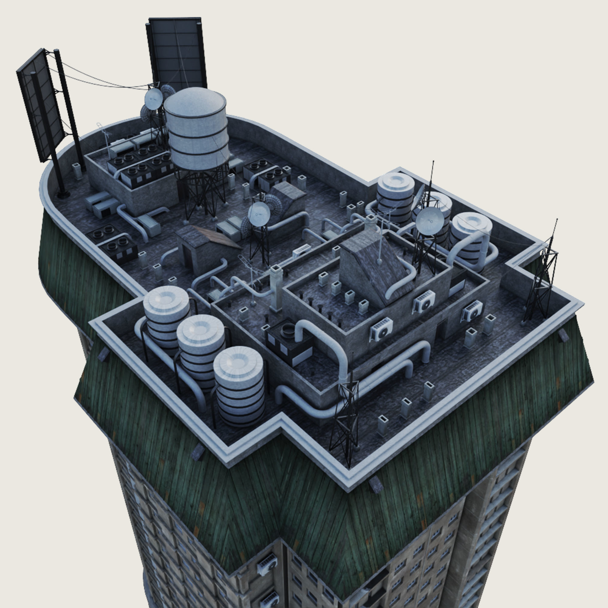 Building Skyscraper City Town Down Office Work Street Kitbash Low-poly 3D model_16