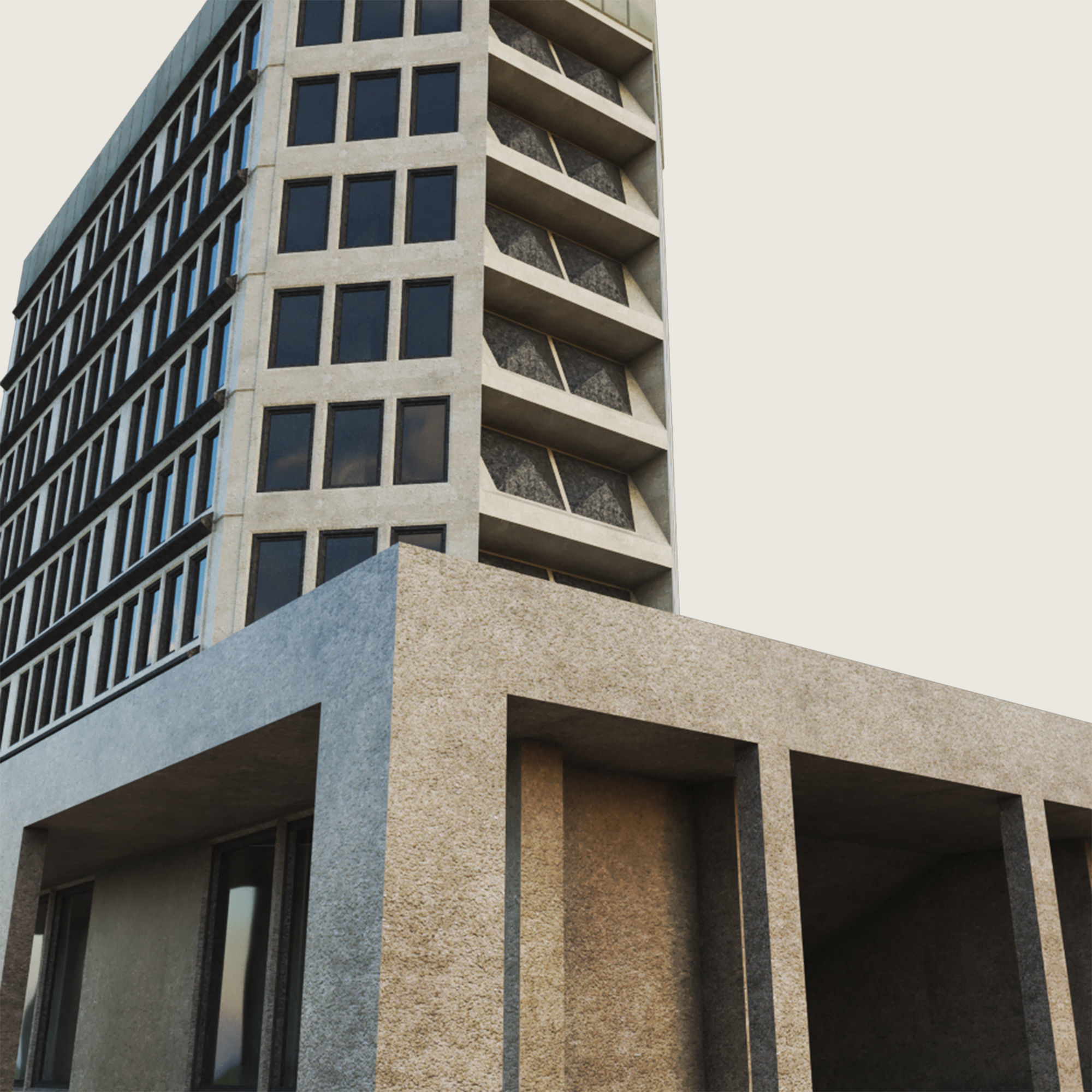 Building Skyscraper City Town Down Office Work Street Kitbash Low-poly 3D model_123