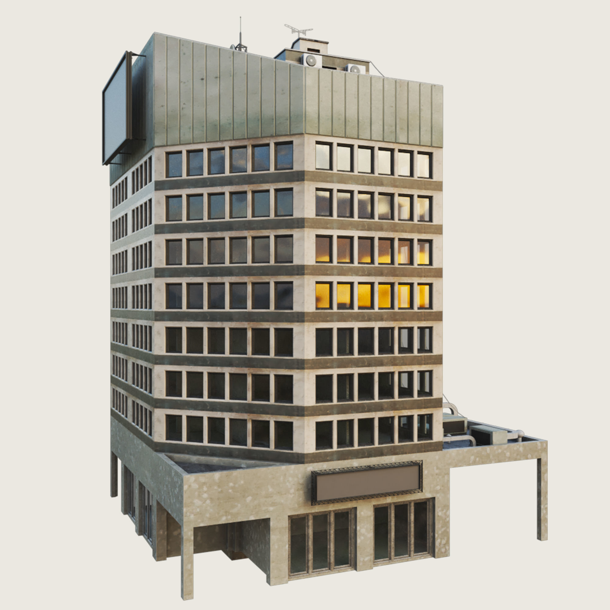 Building Skyscraper City Town Down Office Work Street Kitbash Low-poly 3D model_117