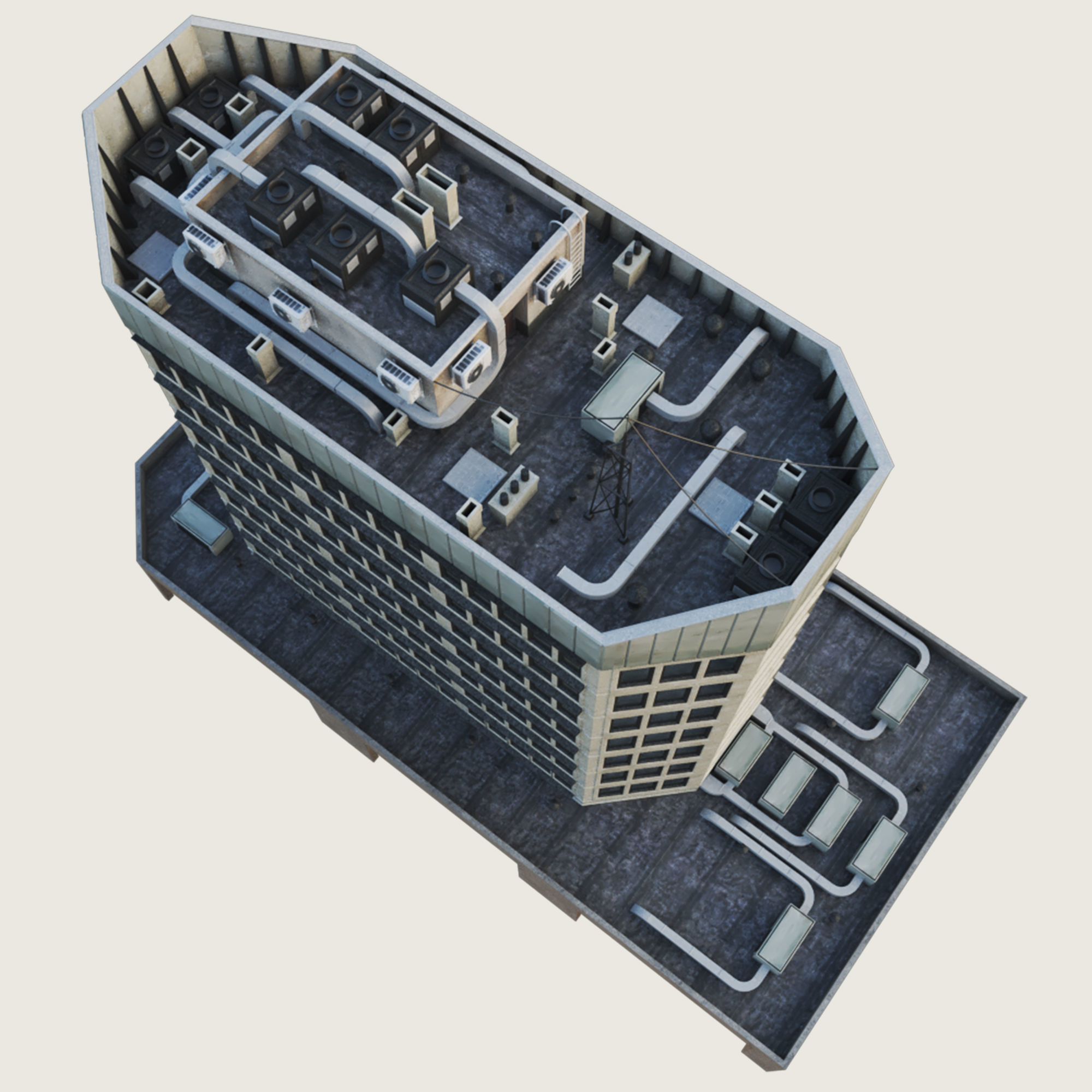 Building Skyscraper City Town Down Office Work Street Kitbash Low-poly 3D model_122