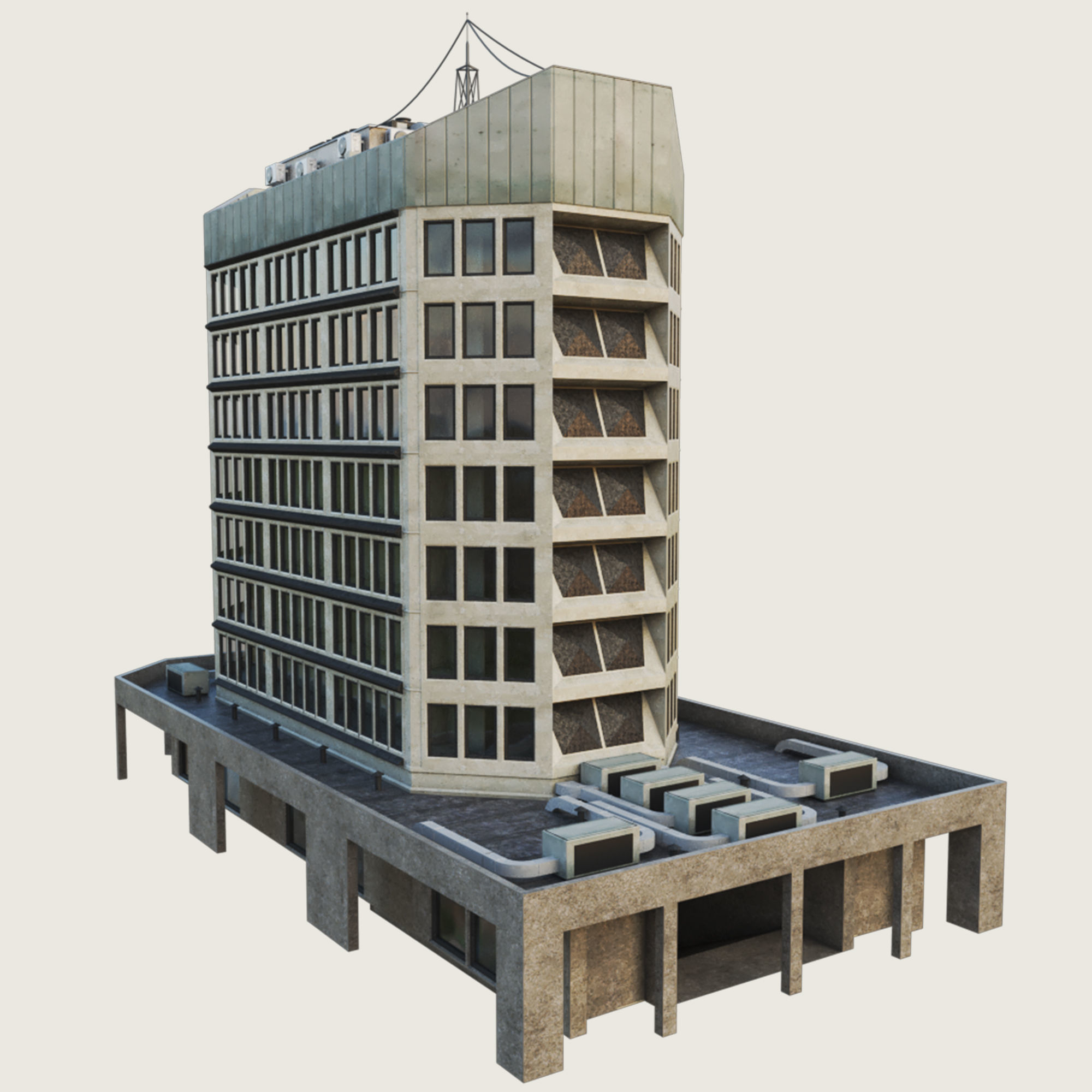 Building Skyscraper City Town Down Office Work Street Kitbash Low-poly 3D model_120