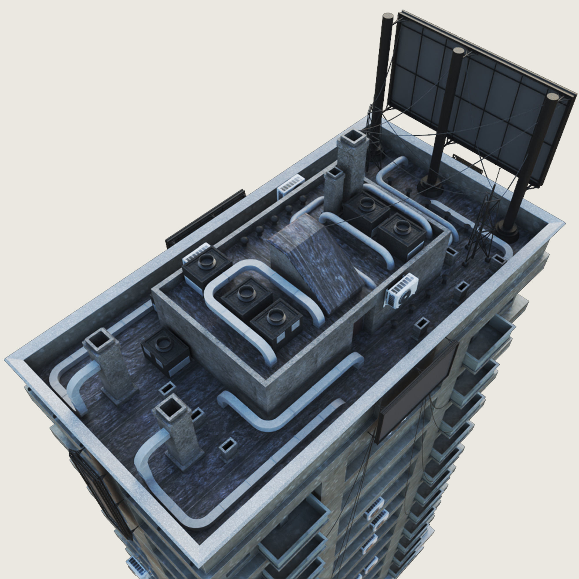 Building Skyscraper City Town Down Office Work Street Kitbash Low-poly 3D model_69