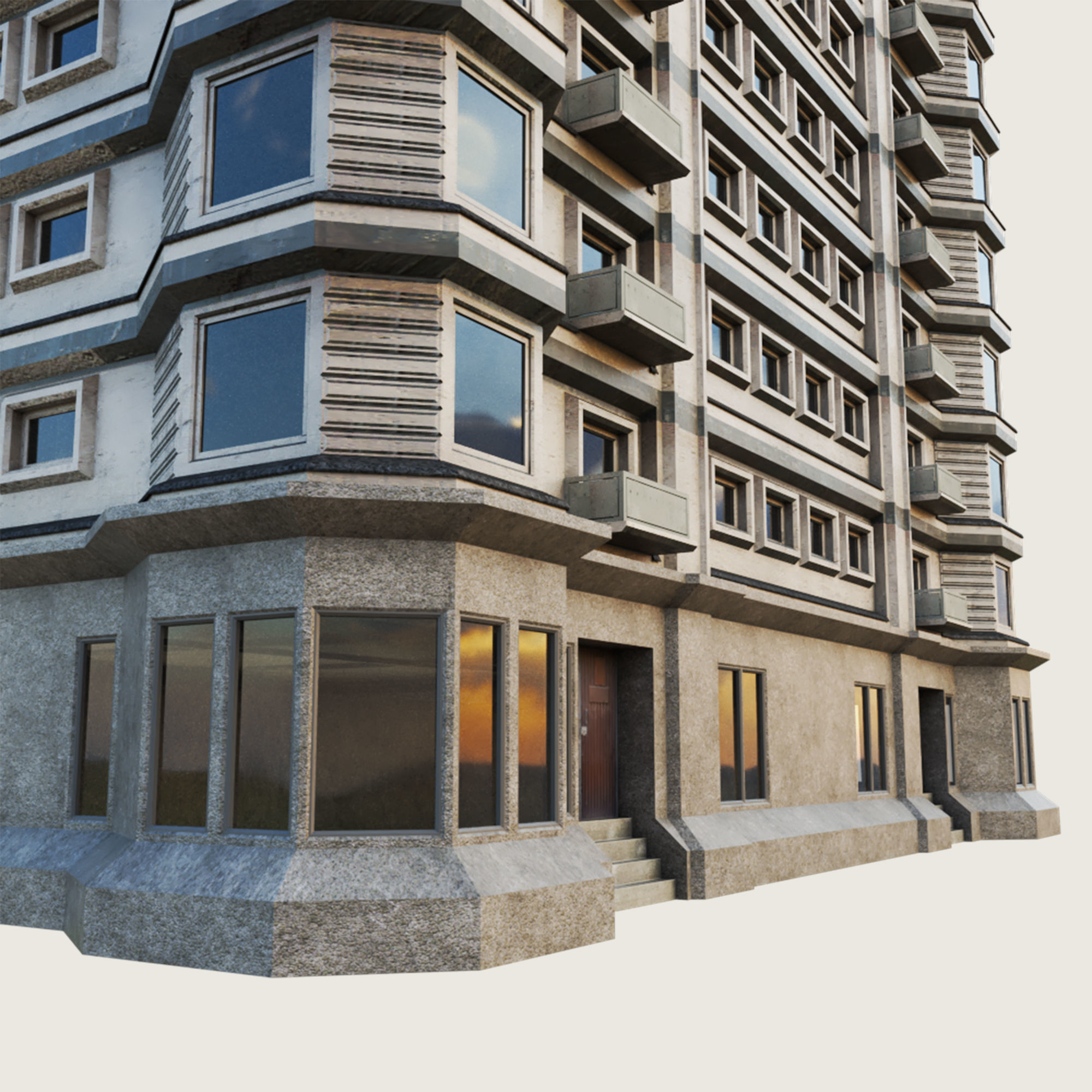 Building Skyscraper City Town Down Office Work Street Kitbash Low-poly 3D model_41