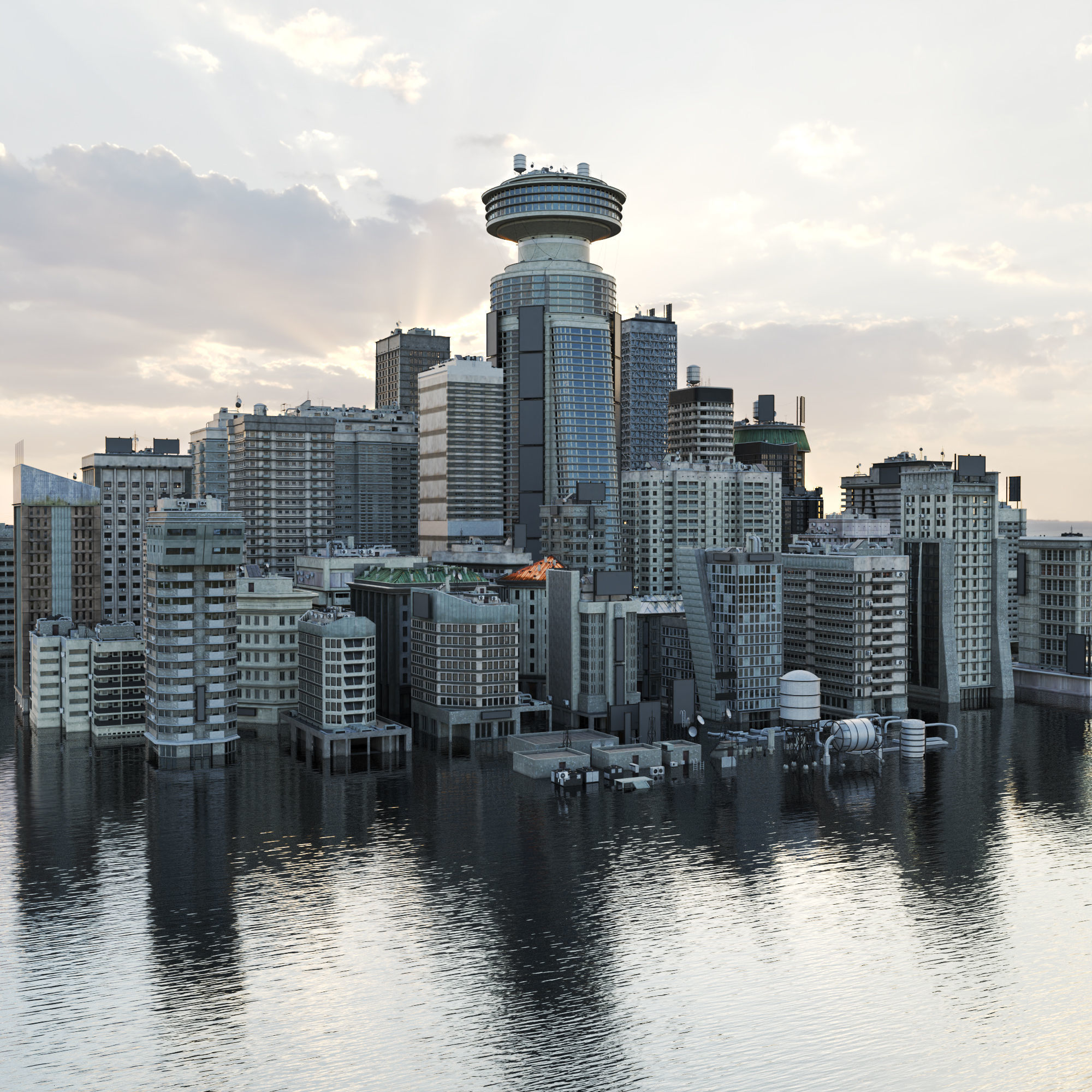 Building Skyscraper City Town Down Office Work Street Kitbash Low-poly 3D model_3