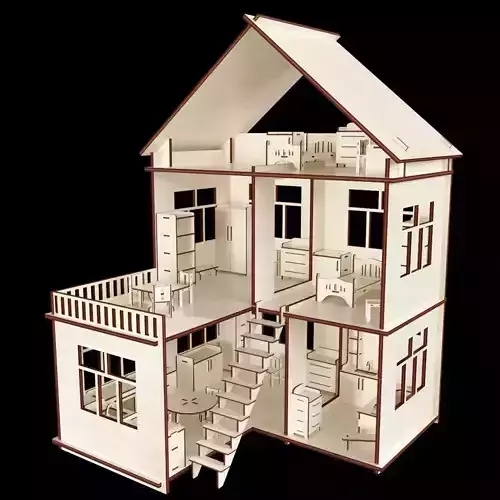 Wooden doll house constructor model 