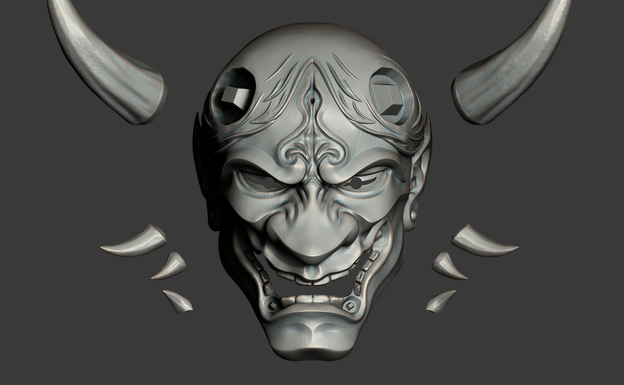 Traditional Japanese Hannya Mask Oni Mask Samurai Mask 3D print model_10