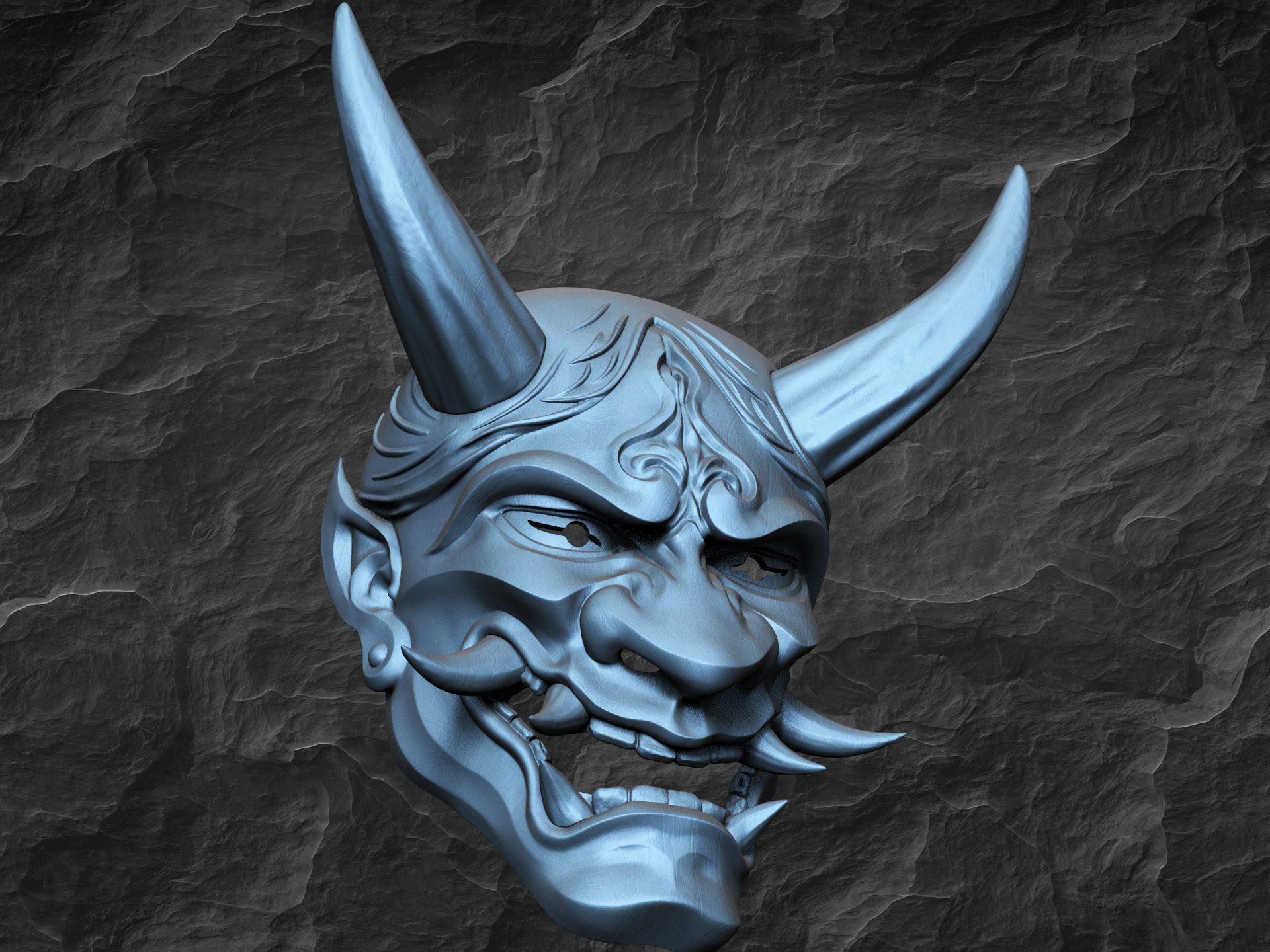 Traditional Japanese Hannya Mask Oni Mask Samurai Mask 3D print model_5