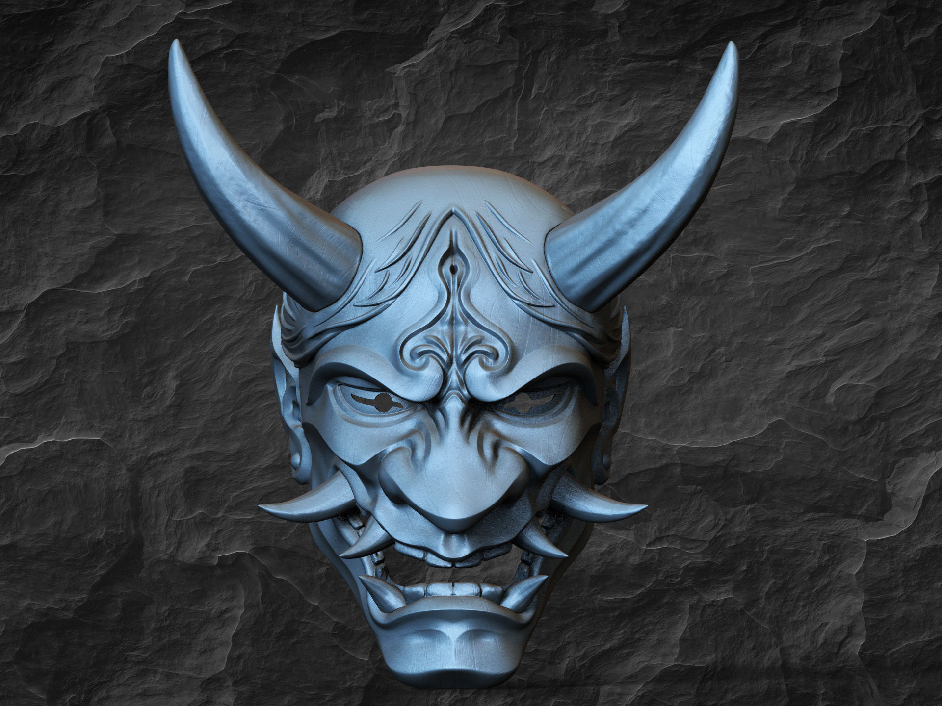 Traditional Japanese Hannya Mask Oni Mask Samurai Mask 3D print model_7