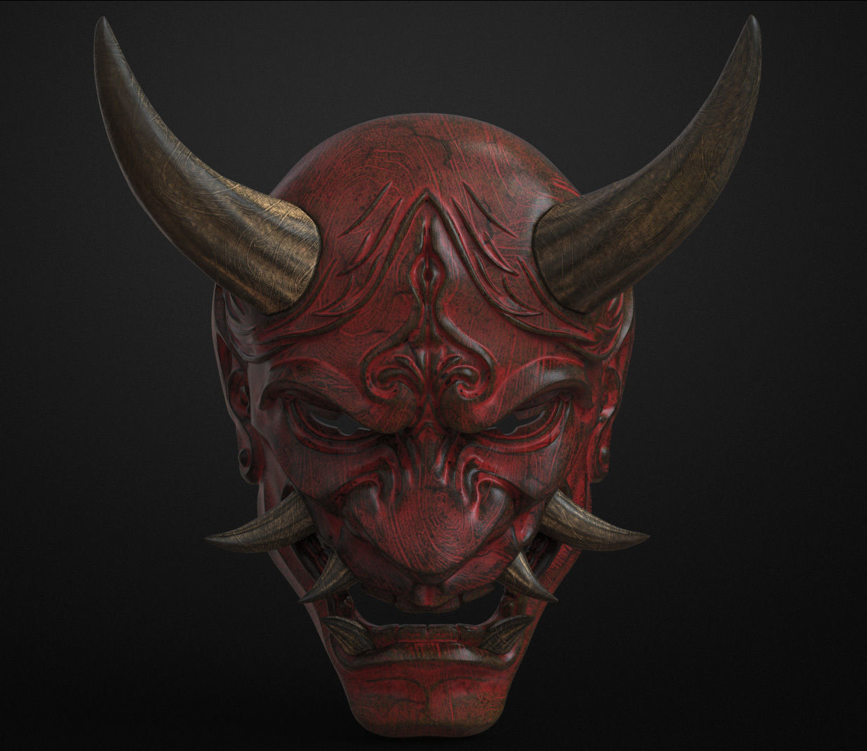 Traditional Japanese Hannya Mask Oni Mask Samurai Mask 3D print model_3