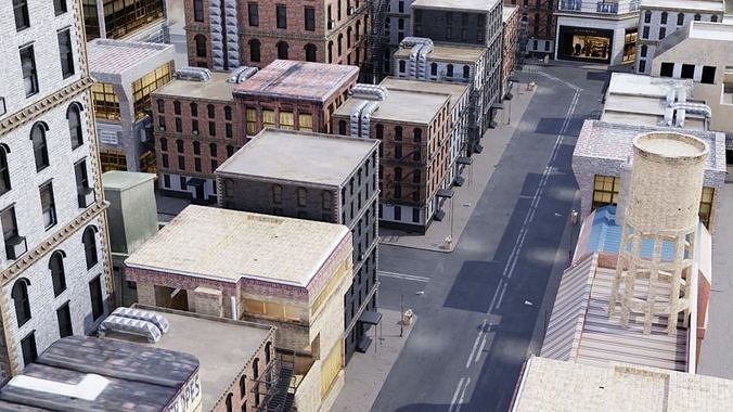 Old city Low-poly 3D model 3
