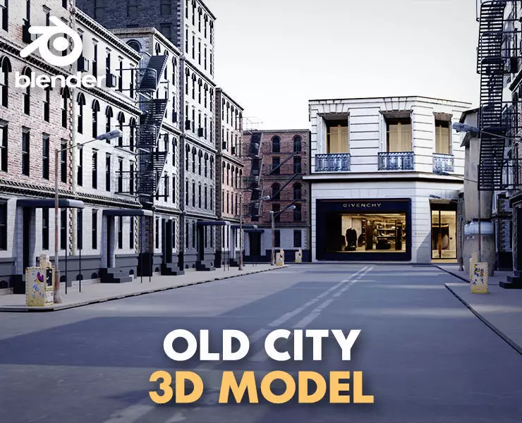 Old city Low-poly 3D model_0