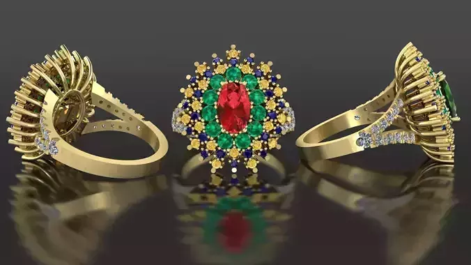 Flowers Ring with diamonds 18mm size