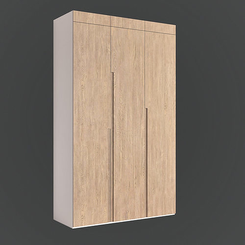Wardrobe- Modern oak cabinet without handles 3D model