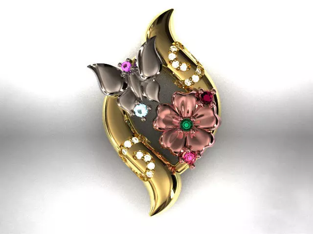 butterfly and flower collection T00012 3D print model_0