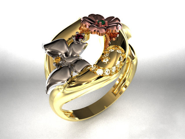 butterfly and flower collection T00012 3D print model_3