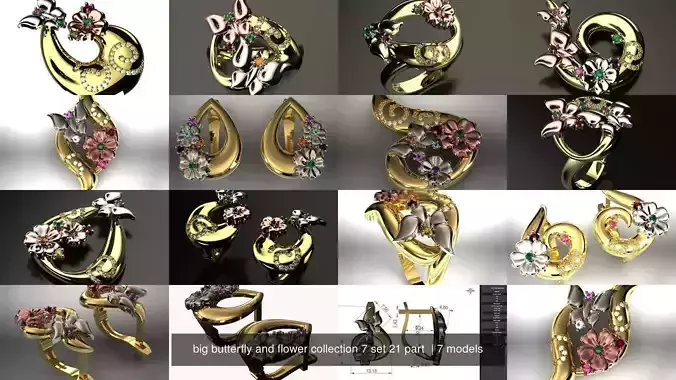 big butterfly and flower collection 7 set 21 part  