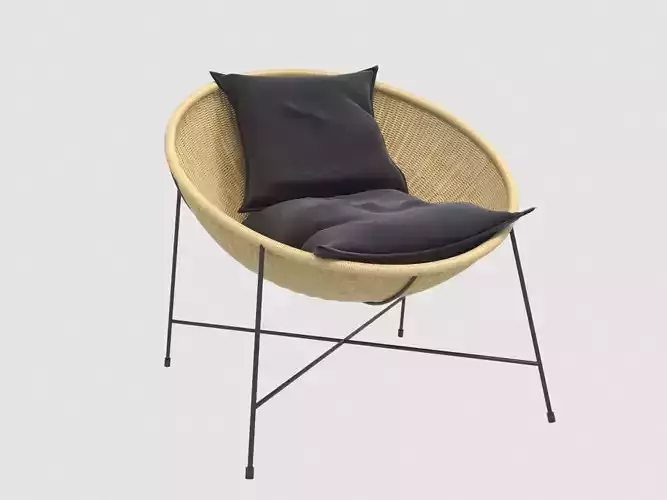 Gritt armchair black metal and natural rattan