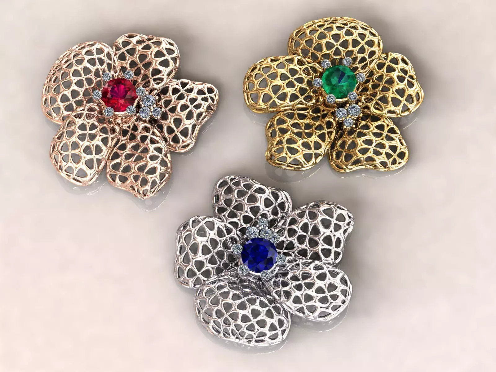 Wireframe Flowers Flower Charm Pendant 3D print model