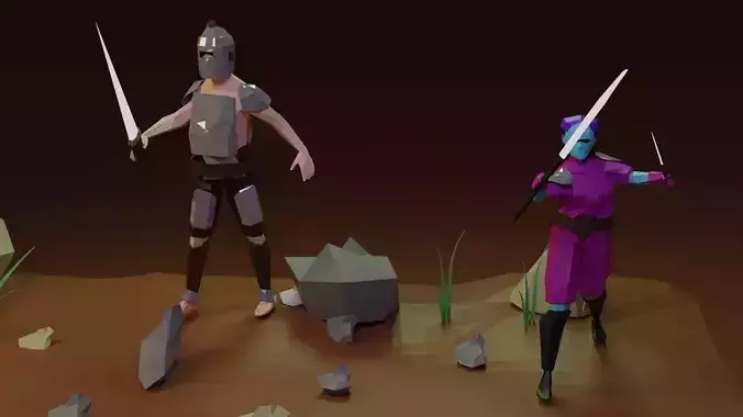 2 lowpoly character man in armor
