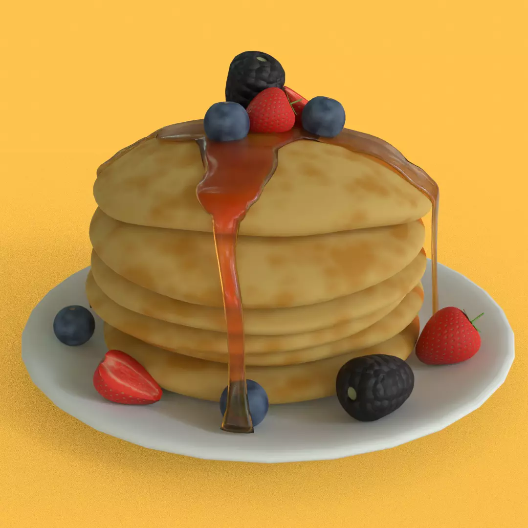 Pancakes with fruits Low-poly 3D model