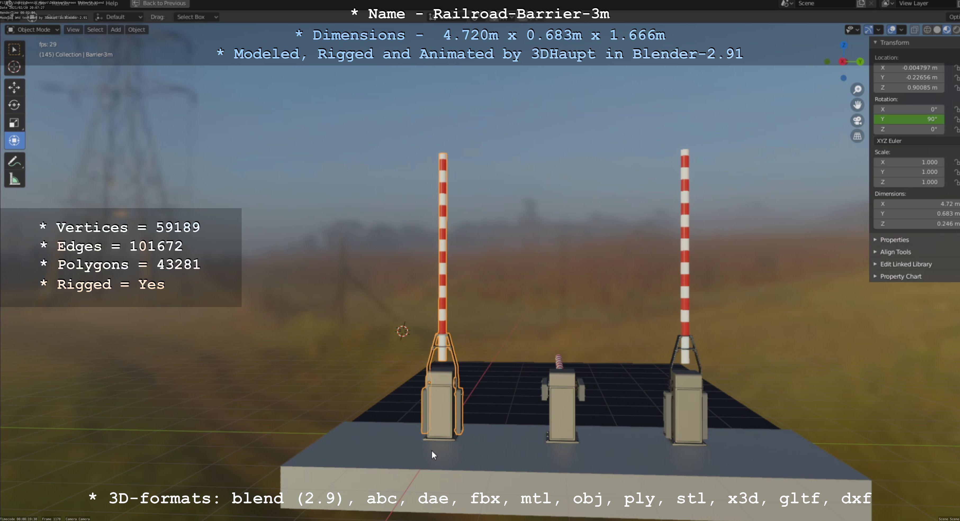 Railroad Barrier 3m High-Poly  3D Model Collection_6