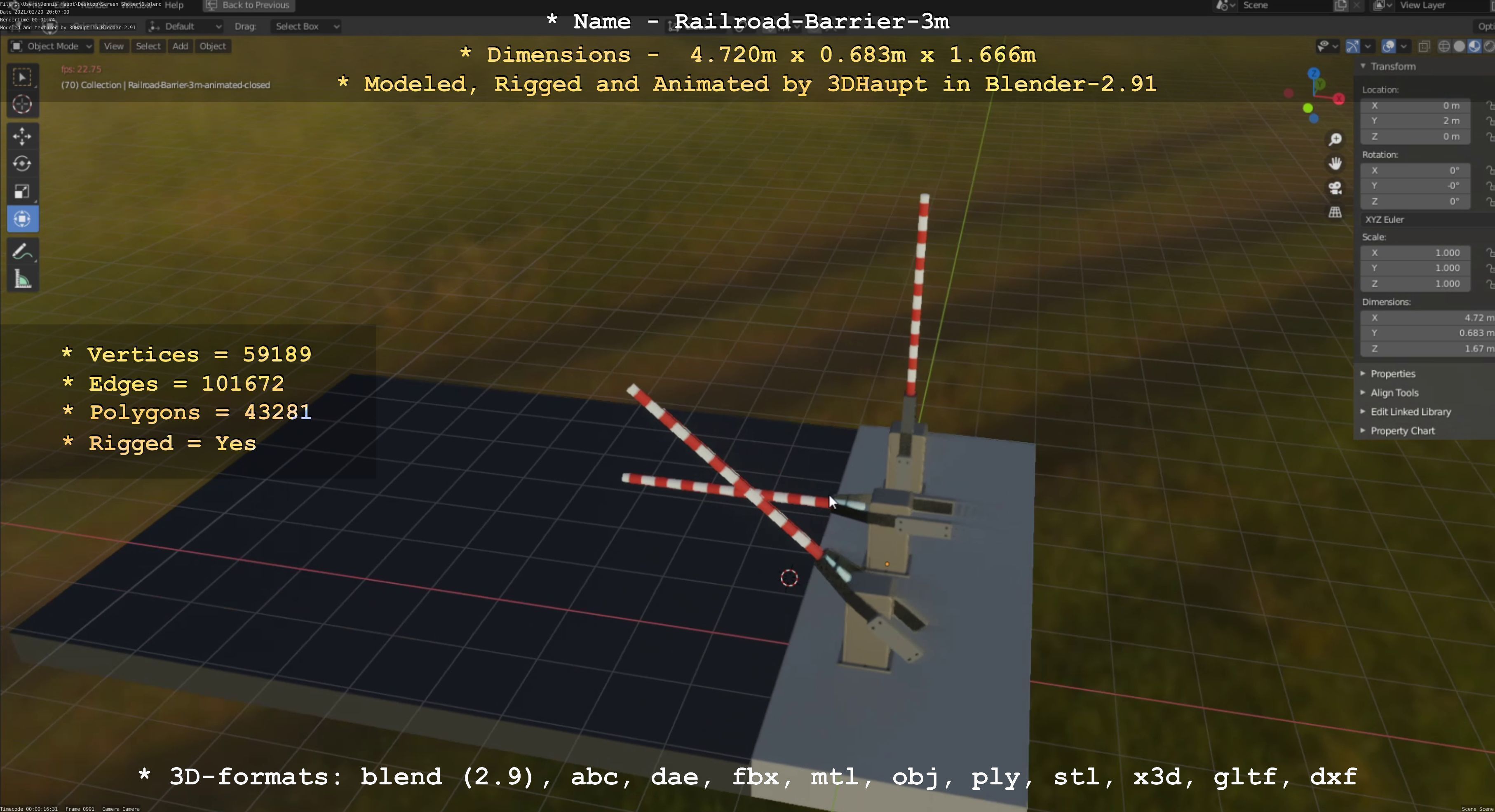 Railroad Barrier 3m High-Poly  3D Model Collection_8