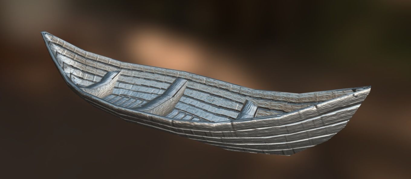 Wooden Nordic Canoe Low-poly 3D model_7