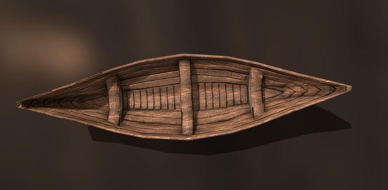 Wooden Nordic Canoe Low-poly 3D model_4