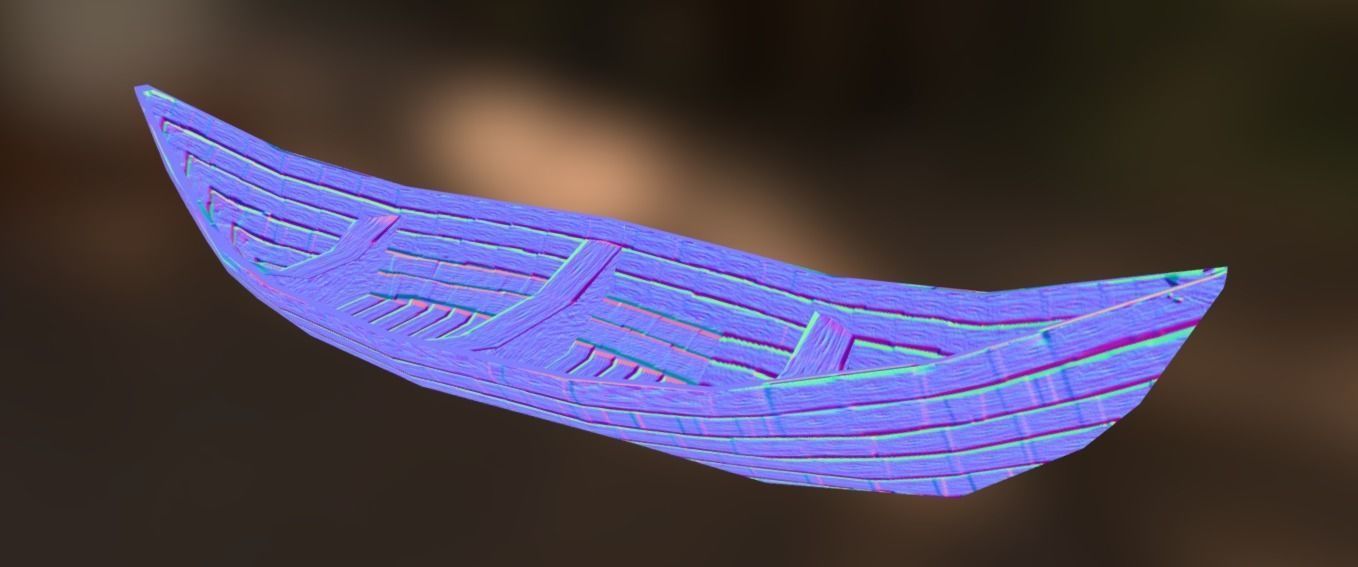 Wooden Nordic Canoe Low-poly 3D model_6