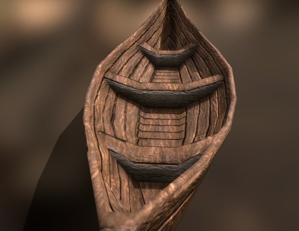 Wooden Nordic Canoe Low-poly 3D model_2