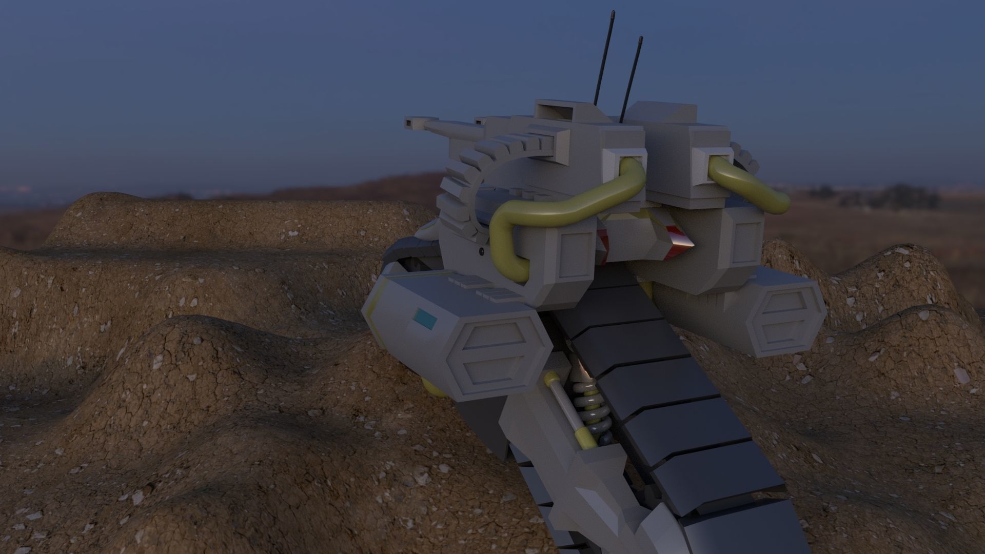 Mototank futuristic motorcycle in desert 3D model_3