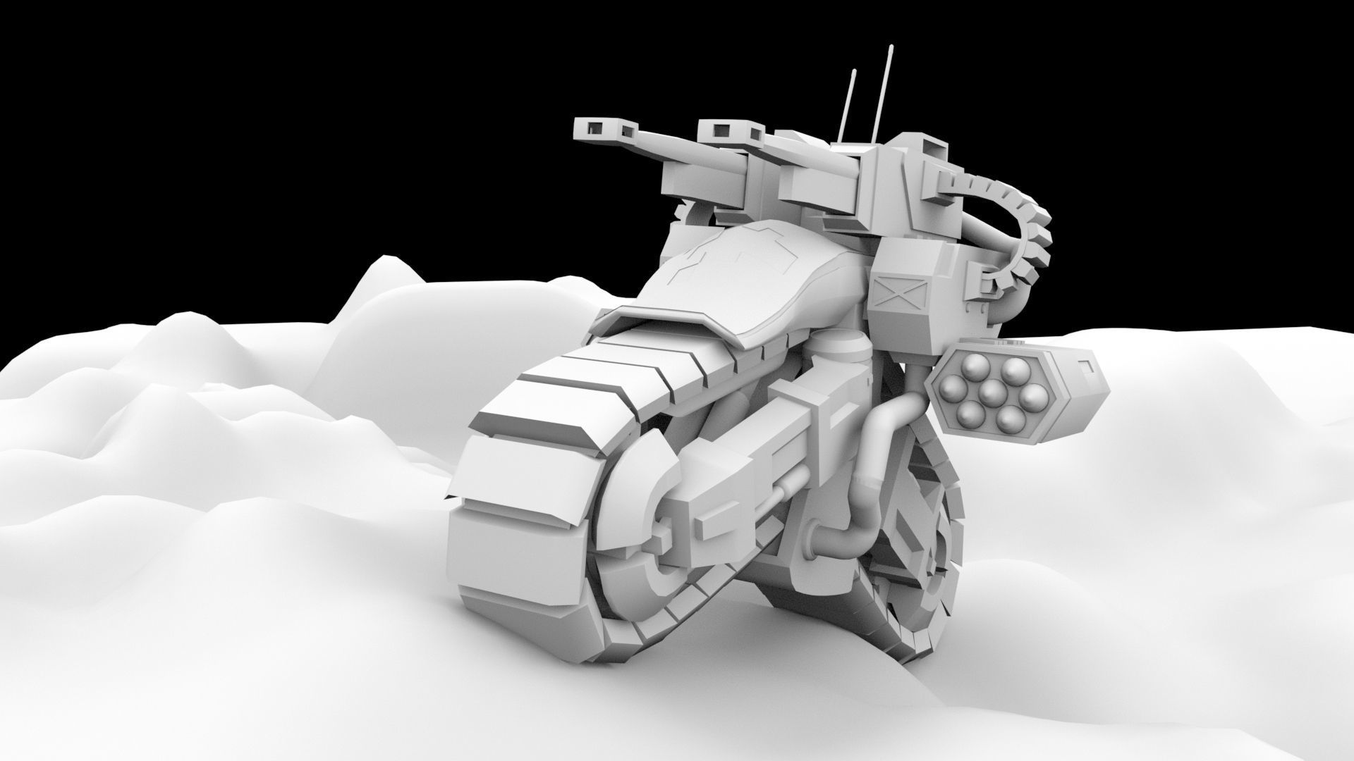 Mototank futuristic motorcycle in desert 3D model_6