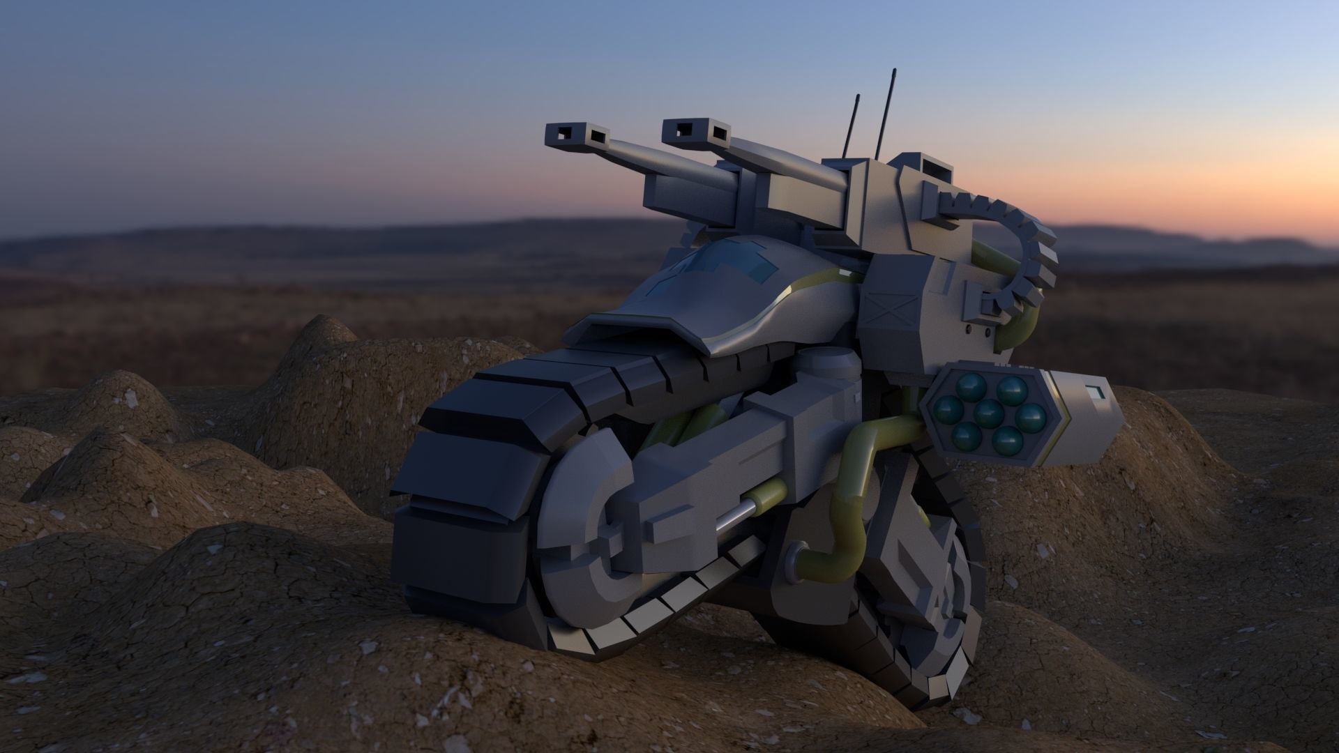 Mototank futuristic motorcycle in desert 3D model_1