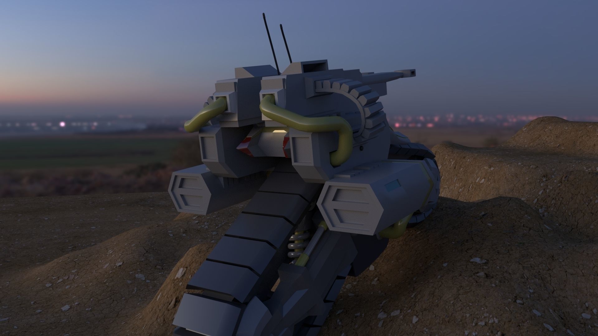 Mototank futuristic motorcycle in desert 3D model_4